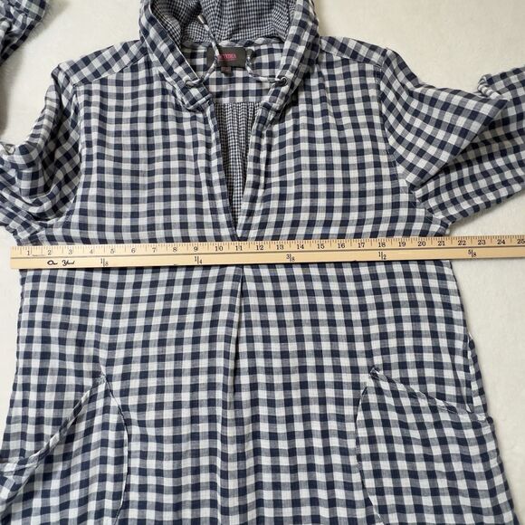 For Cynthia Beachwear Hooded Tunic Top Sz XL Blue Gingham Roll Tab Sleeve - Picture 9 of 12